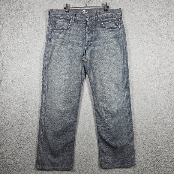 7 For All Mankind Jeans Womens Size 34x29 Washed Blue Denim Slouchy Button Fly - Picture 1 of 10